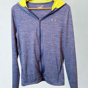 Under Armour Heatgear Full Zip Hooded Top Women's Small Blue Neon Green